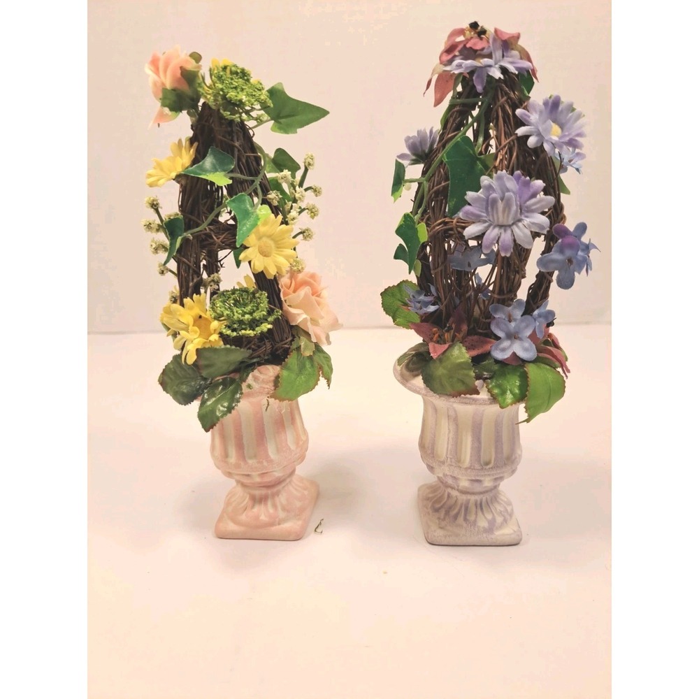 Vintage Avon Mini Artificial Flower Potted Planter Decor Topiary 7" Set of 2